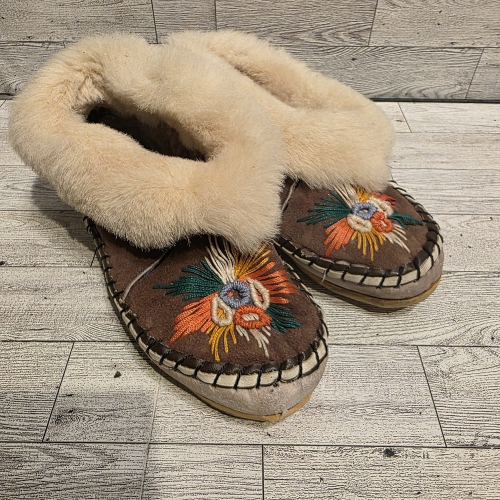Cozy Embroidered Faux Fur Lined Women’s Slippers - Brown